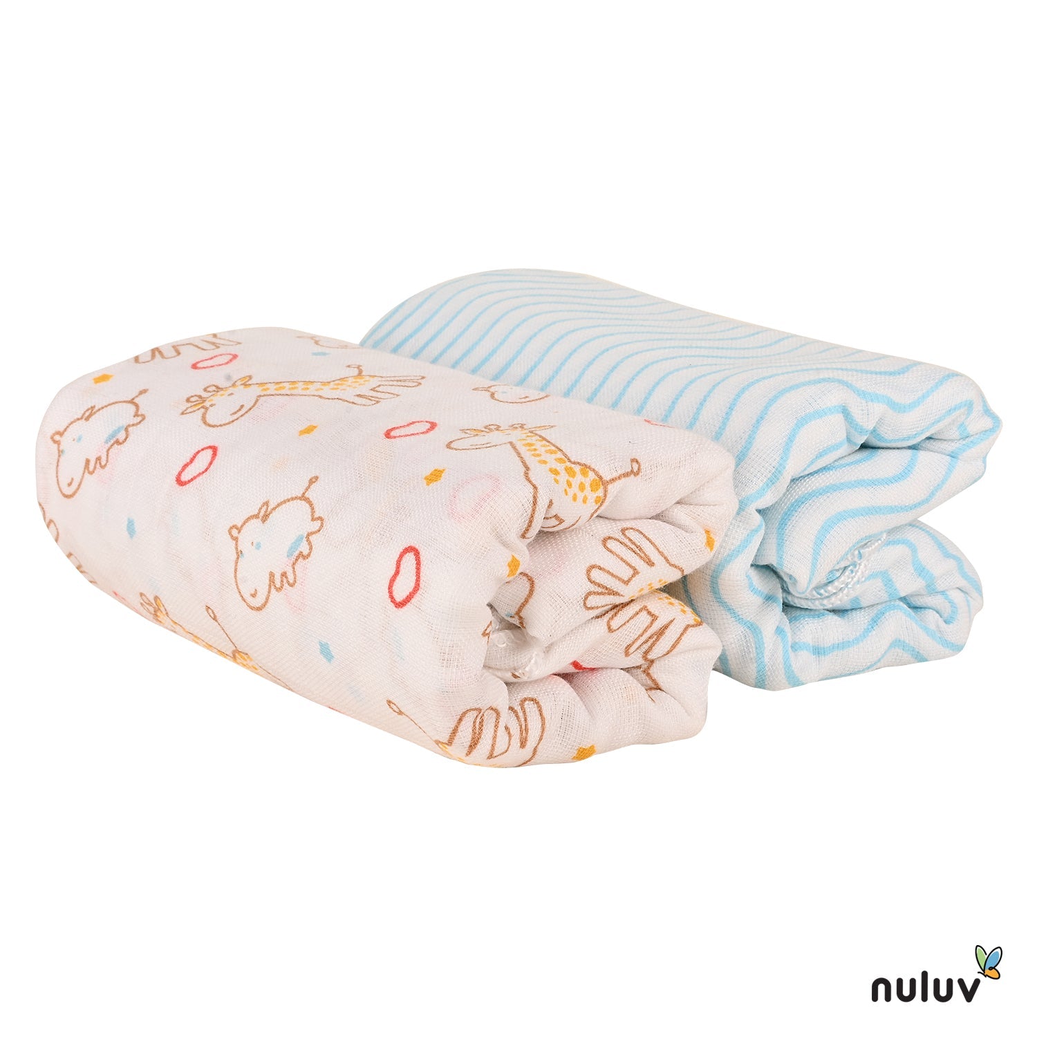 Nuluv Blue Giraffe Swaddle Wrap 0-6 months (Bamboo Cotton, Multicolor)