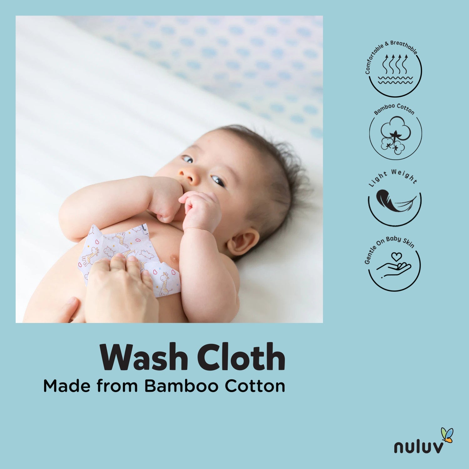 Nuluv Blue Giraffe Wash Cloth 0-6 months (Pack of 6)